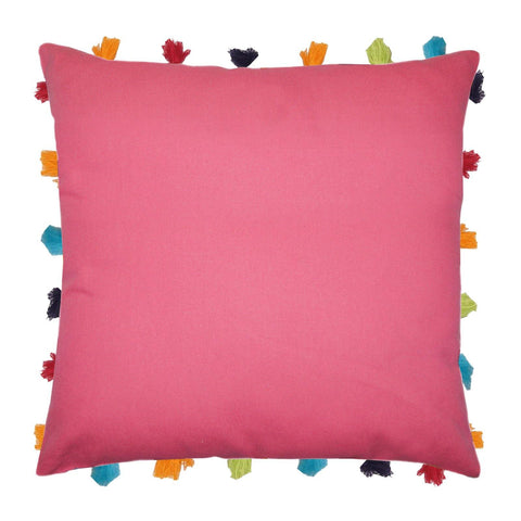 Lushomes Rasberry Cushion Cover with Colorful tassels (Single pc, 18 x 18”) - Lushomes