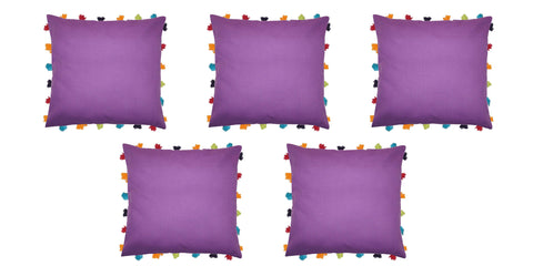 Lushomes Royal Lilac Cushion Cover with Colorful tassels (5 pcs, 18 x 18”) - Lushomes