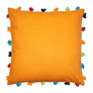 Lushomes Sun Orange Cushion Cover with Colorful tassels (Single pc, 18 x 18”) - Lushomes