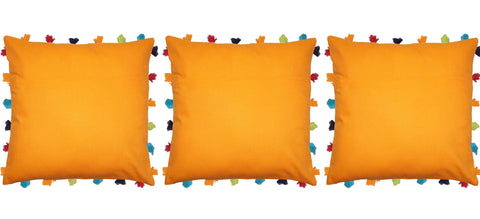 Lushomes Sun Orange Cushion Cover with Colorful tassels (3 pcs, 18 x 18”) - Lushomes