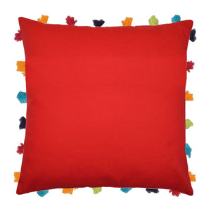 Lushomes Tomato Cushion Cover with Colorful tassels (Single pc, 18 x 18”) - Lushomes