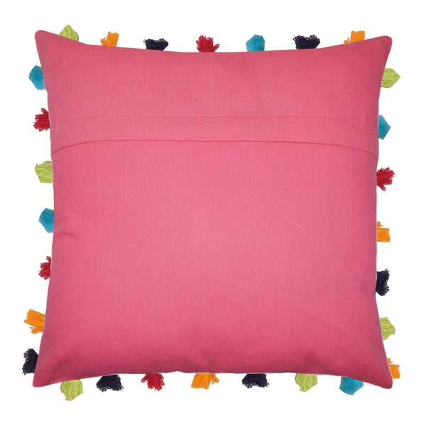 Lushomes Rasberry Cushion Cover with Colorful tassels (3 pcs, 20 x 20”) - Lushomes