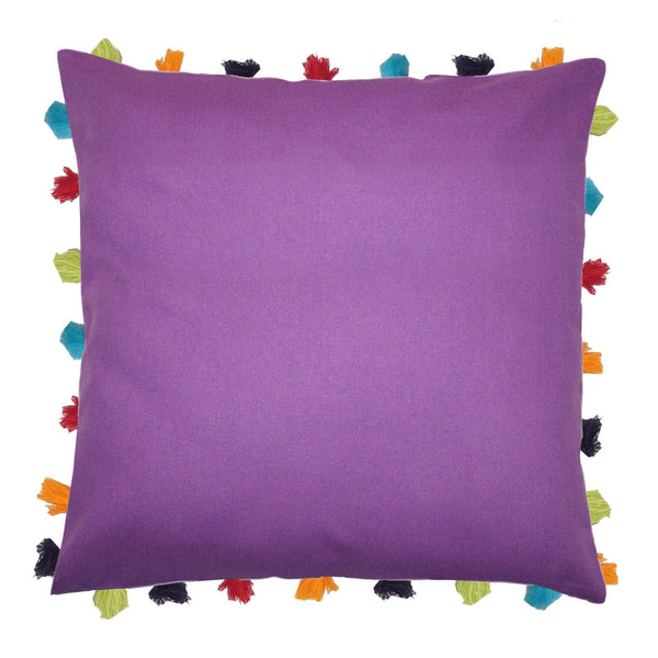 Lushomes Royal Lilac Cushion Cover with Colorful tassels (3 pcs, 20 x 20”) - Lushomes
