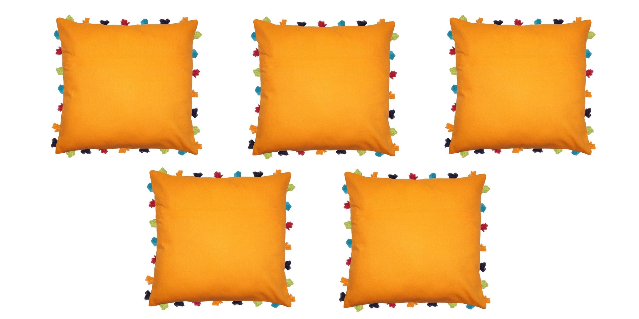 Lushomes Sun Orange Cushion Cover with Colorful tassels (5 pcs, 20 x 20”) - Lushomes