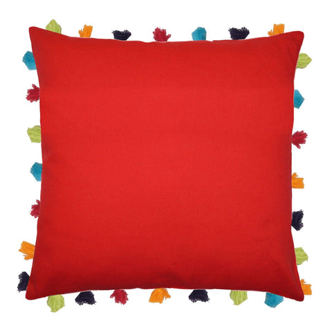Lushomes Tomato Cushion Cover with Colorful tassels (Single pc, 20 x 20”) - Lushomes