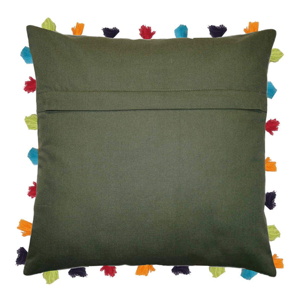 Lushomes Vineyard Green Cushion Cover with Colorful tassels (3 pcs, 20 x 20”) - Lushomes