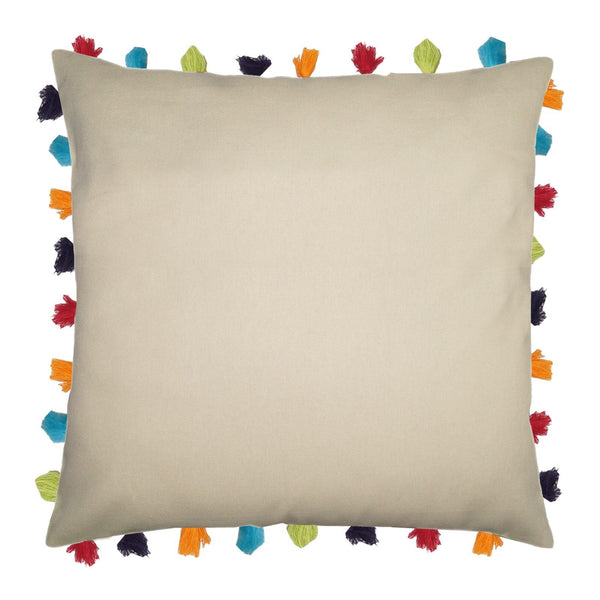 Lushomes Ecru Cushion Cover with Colorful tassels (5 pcs, 24 x 24”) - Lushomes