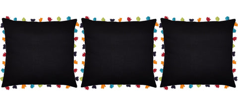 Lushomes Pirate Black Cushion Cover with Colorful tassels (3 pcs, 24 x 24”) - Lushomes