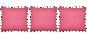 Lushomes Rasberry Cushion Cover with Colorful tassels (3 pcs, 24 x 24”) - Lushomes