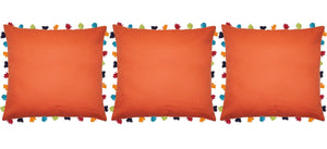 Lushomes Red Wood Cushion Cover with Colorful tassels (3 pcs, 24 x 24”) - Lushomes