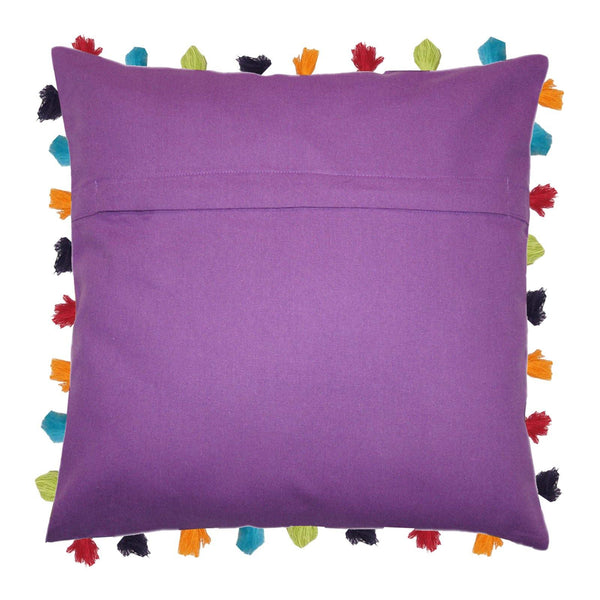 Lushomes Royal Lilac Cushion Cover with Colorful tassels (3 pcs, 24 x 24”) - Lushomes