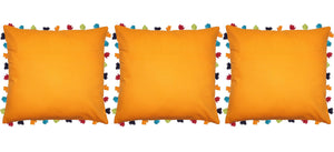 Lushomes Sun Orange Cushion Cover with Colorful tassels (3 pcs, 24 x 24”) - Lushomes