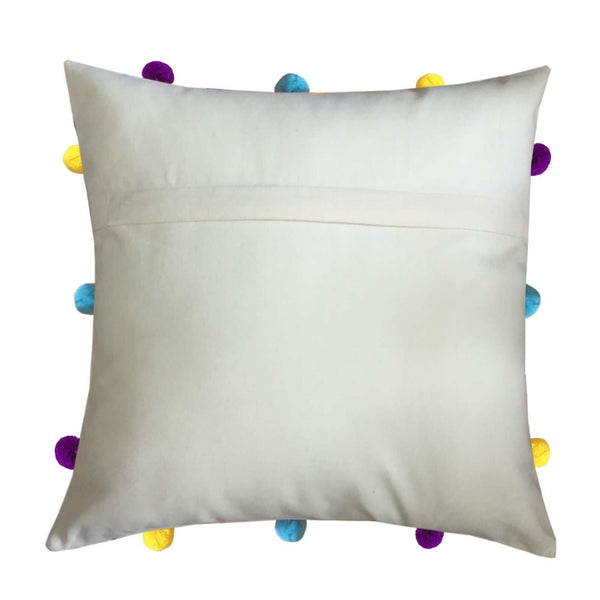 Lushomes Ecru Cushion Cover with Colorful pom poms (3 pcs, 12 x 12”) - Lushomes