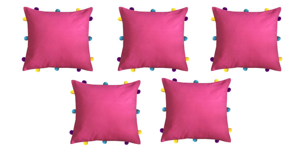 Lushomes cushion cover 12x12, boho cushion covers, sofa pillow cover, cushion covers with tassels, cushion cover with pom pom (12x12 Inches, Set of 1, Pink)