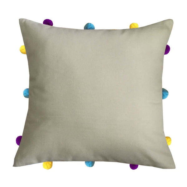 Lushomes Sand Cushion Cover with Colorful pom poms (3 pcs, 12 x 12”) - Lushomes