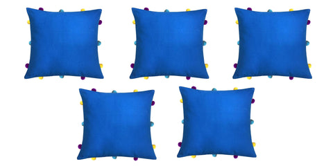 Lushomes Sky Diver Cushion Cover with Colorful pom poms (5 pcs, 12 x 12”) - Lushomes