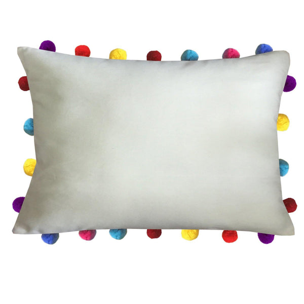 Lushomes Ecru Cushion Cover with Colorful Pom poms (Single pc, 14 x 20”) - Lushomes