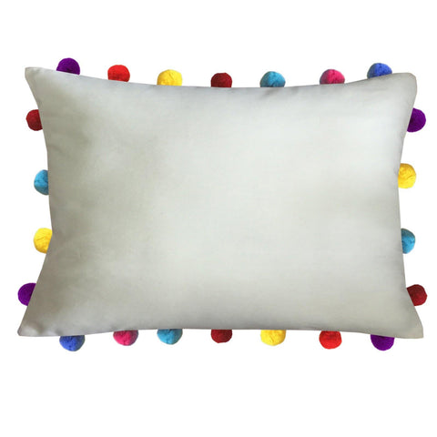 Lushomes Ecru Cushion Cover with Colorful Pom poms (Single pc, 14 x 20”) - Lushomes