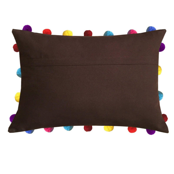 Lushomes French Roast Cushion Cover with Colorful Pom poms (Single pc, 14 x 20”) - Lushomes