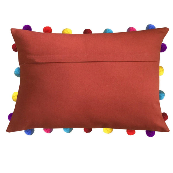Lushomes Red Wood Cushion Cover with Colorful Pom poms (5 pcs, 14 x 20”) - Lushomes