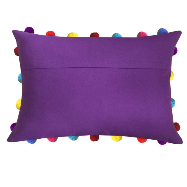Lushomes Royal Lilac Cushion Cover with Colorful Pom poms (5 pcs, 14 x 20”) - Lushomes
