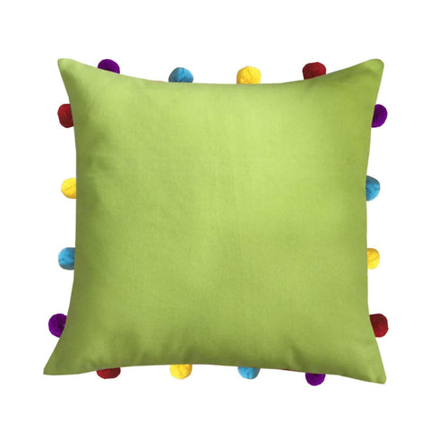 Lushomes Palm Cushion Cover with Colorful pom poms (Single pc, 14 x 14”) - Lushomes