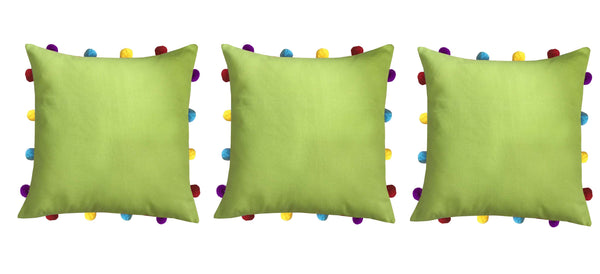 Lushomes cushion cover 14x14, boho cushion covers, sofa pillow cover, cushion covers with tassels, cushion cover with pom pom (14x14 Inches, Set of 1, Green)