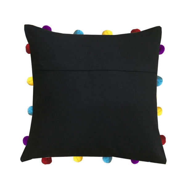 Lushomes Pirate Black Cushion Cover with Colorful pom poms (Single pc, 14 x 14”) - Lushomes