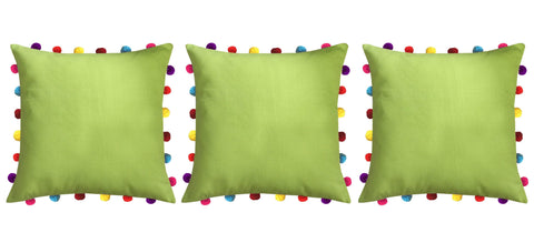 Lushomes Palm Cushion Cover with Colorful Pom pom (3 pcs, 18 x 18”) - Lushomes