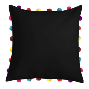 Lushomes Pirate Black Cushion Cover with Colorful Pom pom (Single pc, 18 x 18”) - Lushomes