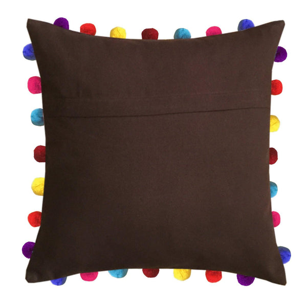 Lushomes French Roast Cushion Cover with Colorful Pom Poms (Single pc, 20 x 20”) - Lushomes