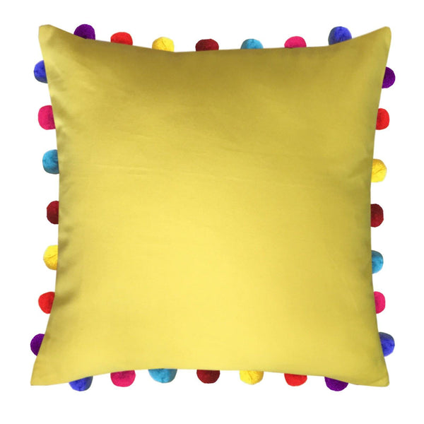 Lushomes Lemon Chrome Cushion Cover with Colorful Pom Poms (5 pcs, 20 x 20”) - Lushomes