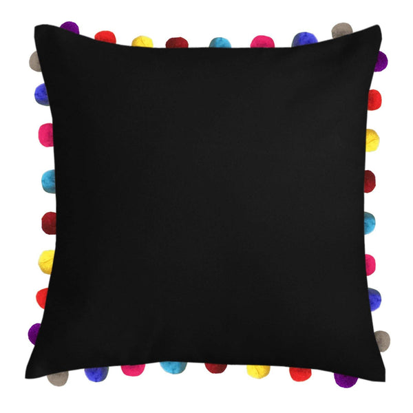 Lushomes Pirate Black Cushion Cover with Colorful Pom poms (5 pcs, 24 x 24”) - Lushomes
