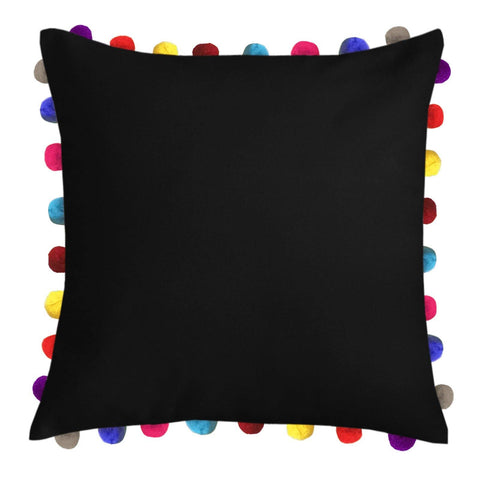 Lushomes Pirate Black Cushion Cover with Colorful Pom poms (Single pc, 24 x 24”) - Lushomes