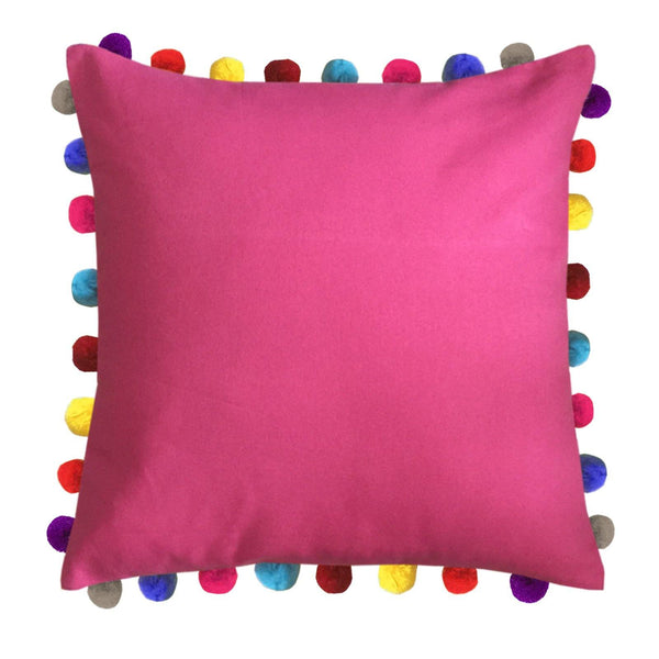 Lushomes Rasberry Cushion Cover with Colorful Pom poms (5 pcs, 24 x 24”) - Lushomes