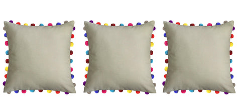 Lushomes Sand Cushion Cover with Colorful Pom poms (3 pcs, 24 x 24”) - Lushomes