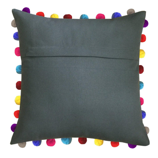 Lushomes Sedona Sage Cushion Cover with Colorful Pom poms (Single pc, 24 x 24”) - Lushomes
