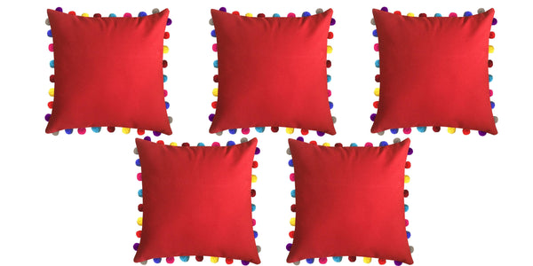 Lushomes Tomato Cushion Cover with Colorful Pom poms (5 pcs, 24 x 24”) - Lushomes
