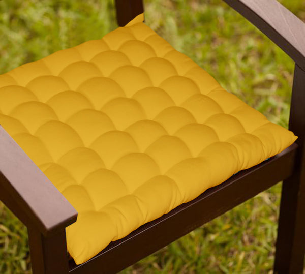Lushomes Yellow Comfy Cotton Chair Cushion with 36 knots & 4 tie backs - Lushomes