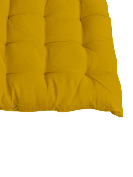 Lushomes Yellow Comfy Cotton Chair Cushion with 36 knots & 4 tie backs - Lushomes