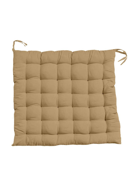 Lushomes Beige Comfy Cotton Chair Cushion with 36 knots & 4 tie backs - Lushomes