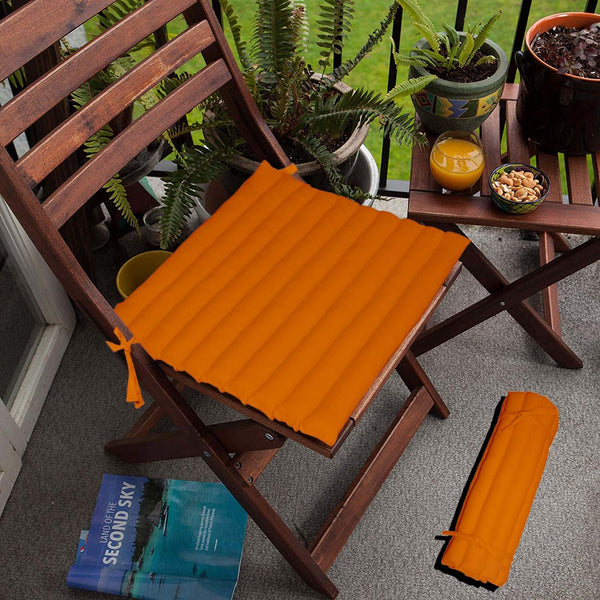 Lushomes Sun Orange Dynamite Chair pad with Super Comfy Polyester Filling (40 x 40 cms, Pack of 2) - Lushomes