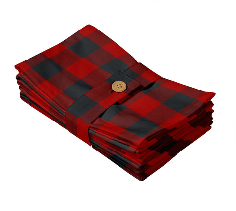 Lushomes Buffalo Checks Red & Black Plaid Dinning Kitchen Napkins with Cloth Belt, Match with table cloth for 4 seater dining table (Pack of 6, 20 x 20 inch)