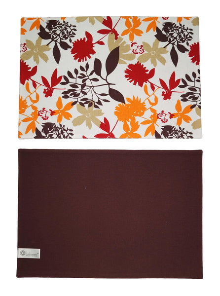 Lushomes Leaf Print 6 Reversible Cotton Mats & 6 Plain Cotton Napkins - Lushomes