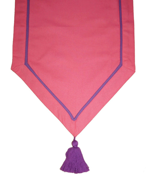 Lushomes Pink Table Runner with Purple contrasting cord piping - Lushomes