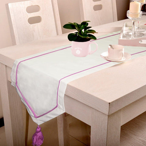 Lushomes Off-White Table Runner with Magenta contrasting cord piping - Lushomes