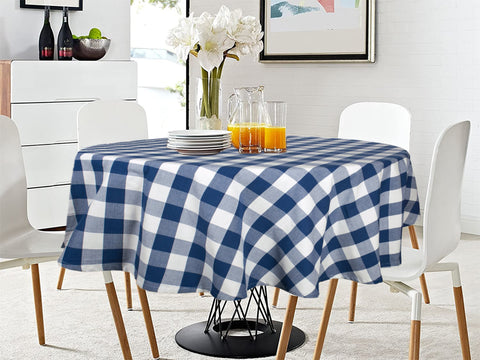 Lushomes Table Cloth, Buffalo Checks Royal Blue Plaid Dining Table Cover Cloth, dining table cover 4 seater (Size 60 inch Round, 4 Seater Round/Oval Table Cloth)