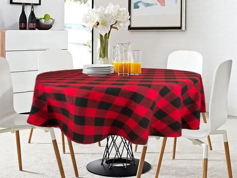 Lushomes Table Cloth, Buffalo Checks Red & Black Plaid Dining Table Cover Cloth, dining table cover 4 seater (Size 60 inch Round, 4 Seater Round/Oval Table Cloth)