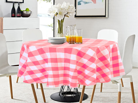 Lushomes Table Cloth, Buffalo Checks Baby Pink Plaid Dining Table Cover Cloth, dining table cover 4 seater (Size 60 inch Round, 4 Seater Round/Oval Table Cloth)