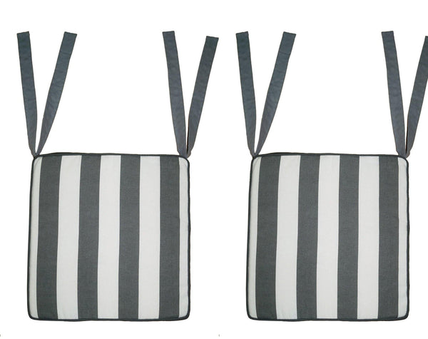 Lushomes Grey Square Striped Chairpad with Top Zipper and 4 Strings (2 pcs) - Lushomes